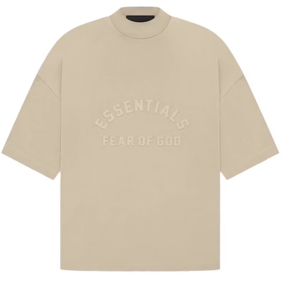 Essentials Fear of God Kids Tee | Taupe | Size 12 | Mock Neck Logo Shirt - Picture 1 of 5